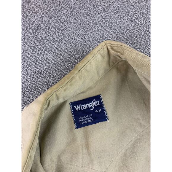 Wrangler Western Snap Shirt Mens 15 34 Khaki Beige Pearl Long Sleeve Regular Fit - Picture 5 of 9